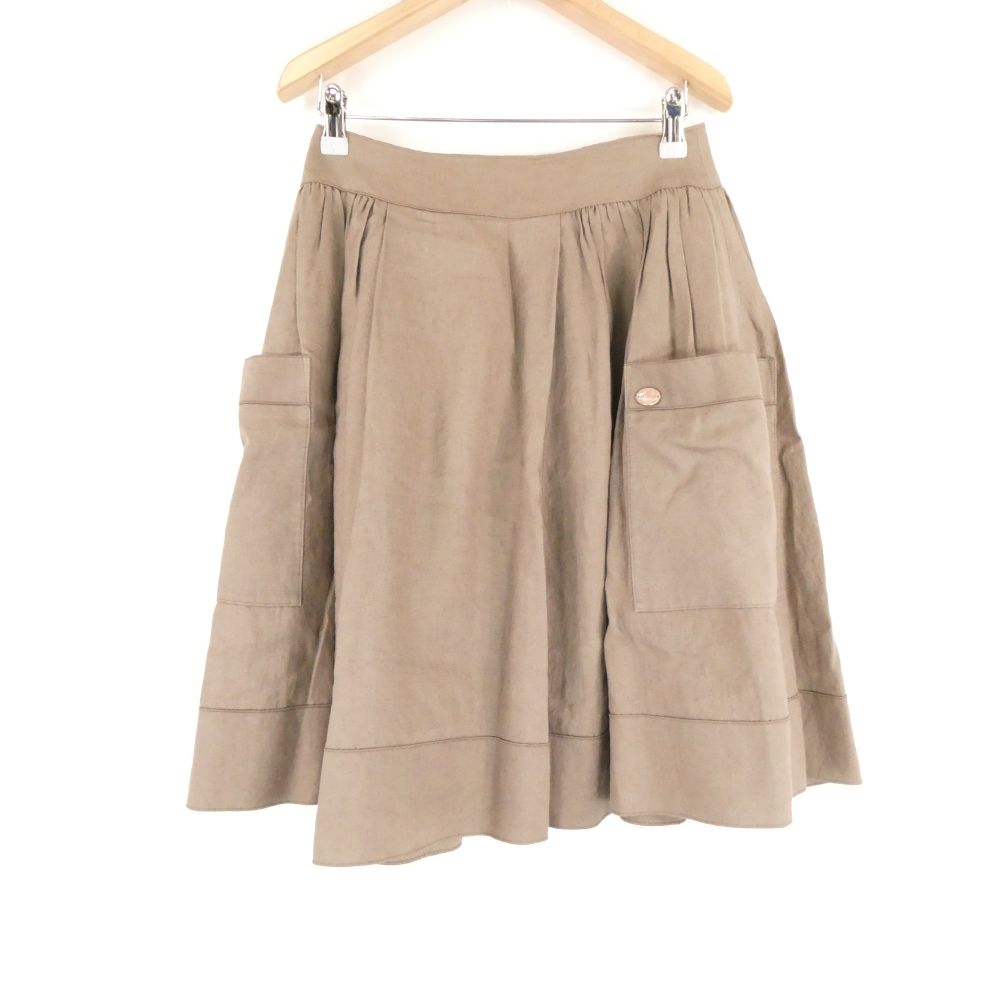 樂天商城 - 美品 DAISYLIN デイジーリン フォクシー 32780 シエスタ スカート 40 Mサイズ相当 リネン100% フレア ひざ丈 ギャザー モカ 茶 麻 無地 レディース AU4222A5 【中古】