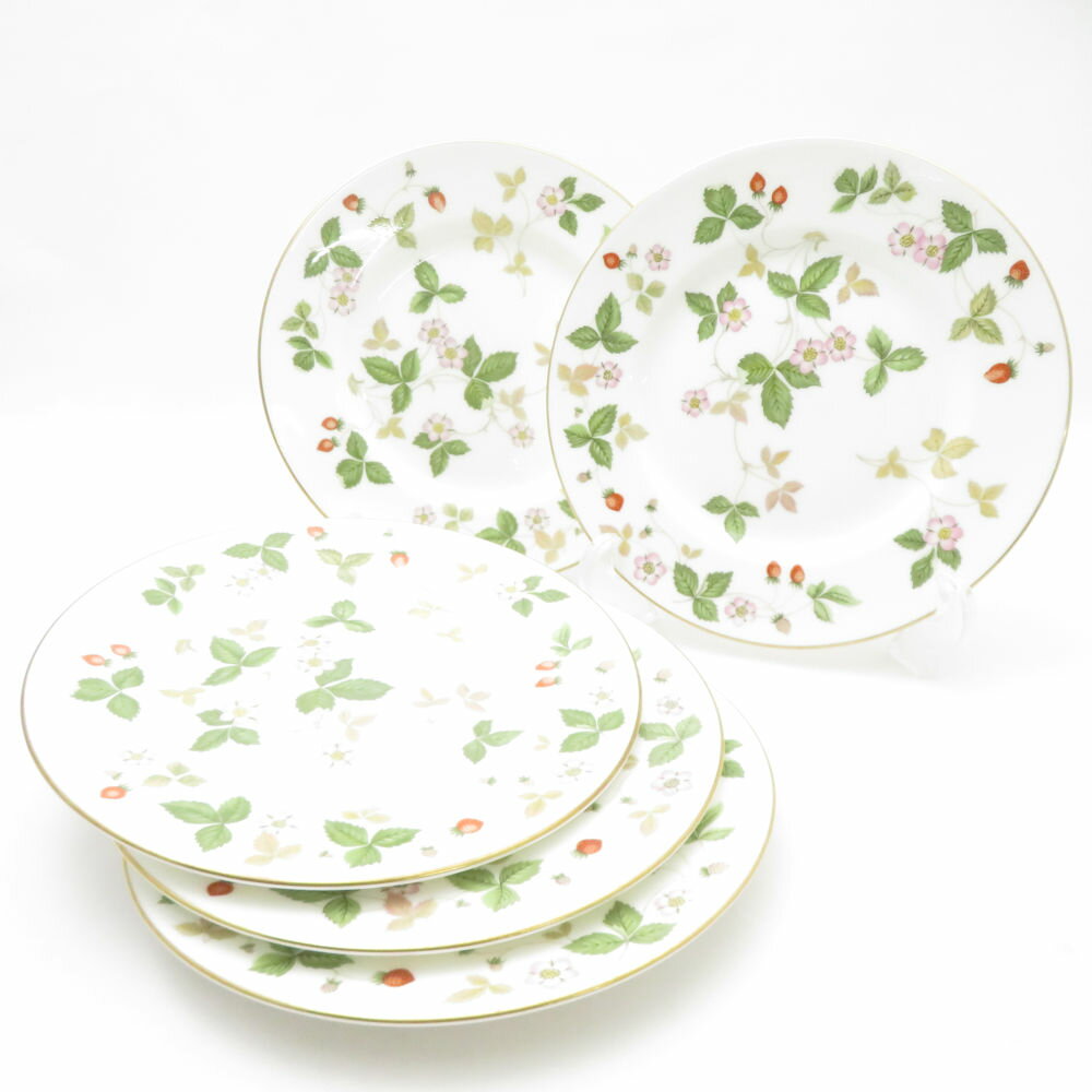 WEDGWOOD ウェッジウッド ワイルドストロベリー 中皿 5枚 セット 18cmプレート 黒壺 旧刻印 デザート SC10615L2 【中古】