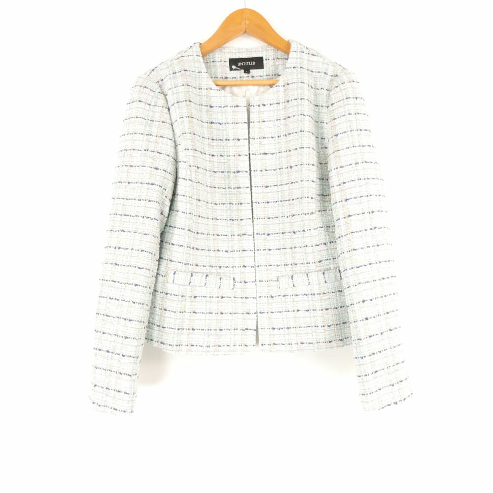乐天商城 - 未使用 UNTITLED アンタイトル 153-48202 ノーカラージャケット 1 S相当 コットン他 ショート丈 ツイード ミントグリーン レディース AD1569A28 【中古】