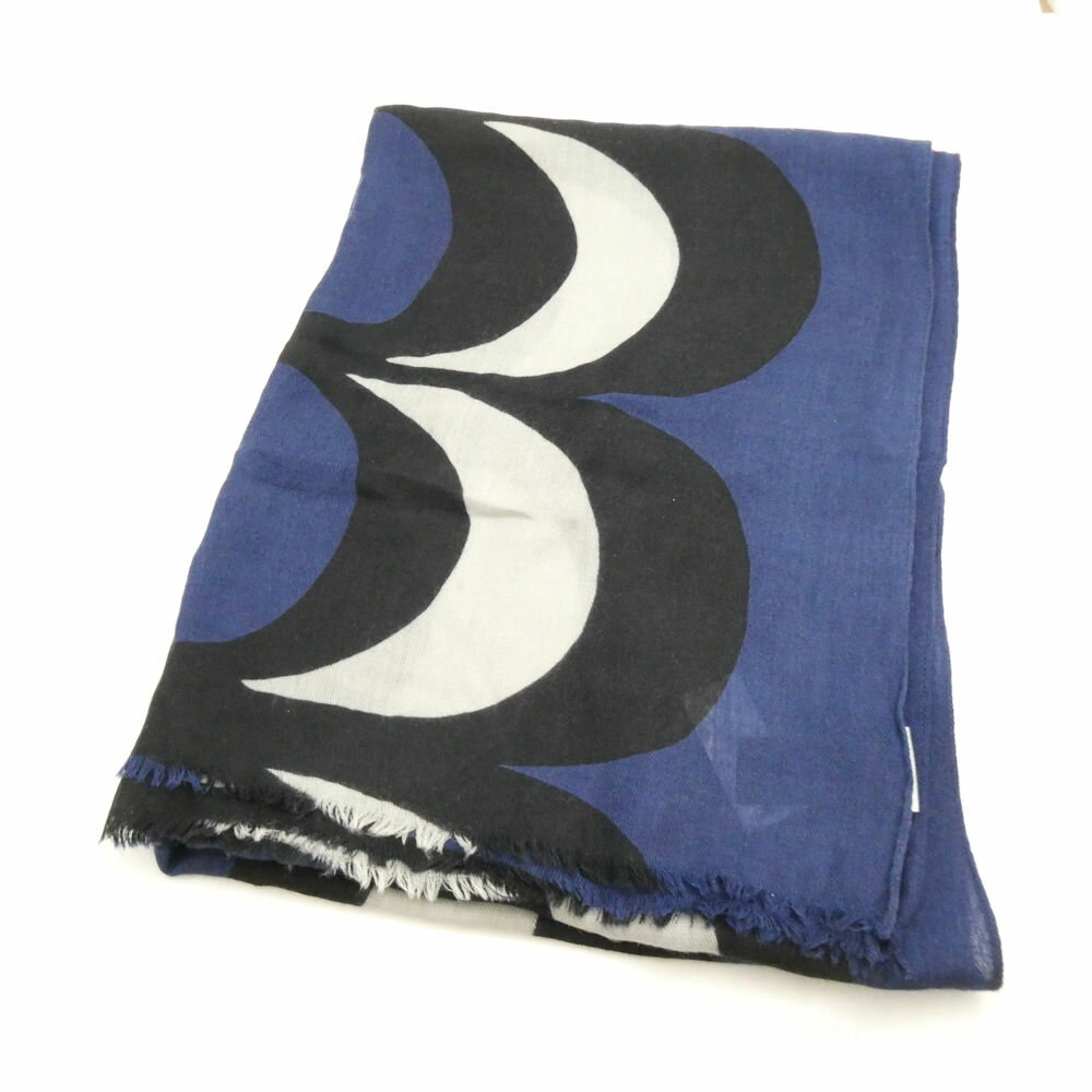 美品 marimekko マリメッコ KAIVO カイヴォ カイボ ストール ウール100% 大判ショール 青 黒 北欧 服飾小物 レディース AU3973A87 【中古】