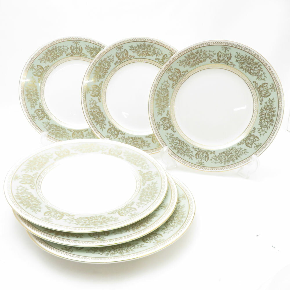 WEDGWOOD ウェッジウッド コロンビア セージグリーン 中皿 6枚 セット 20cmプレート 黒壺 旧刻印 SC10622A2 【中古】