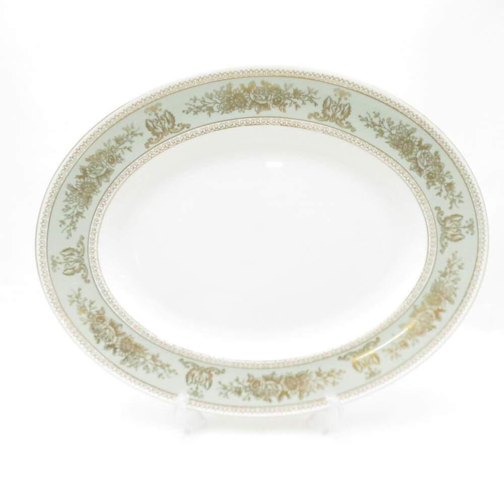 WEDGWOOD ウェッジウッド コロンビア セージグリーン オーバルプレート 36cm 大皿 黒壺 旧刻印 プラター 楕円 SC10623A2 【中古】