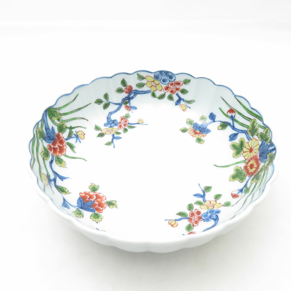 源右衛門窯 古伊万里風草花菊渕 鉢 17cmプレート 深皿 有田焼 和食器 SC10625A2 【中古】