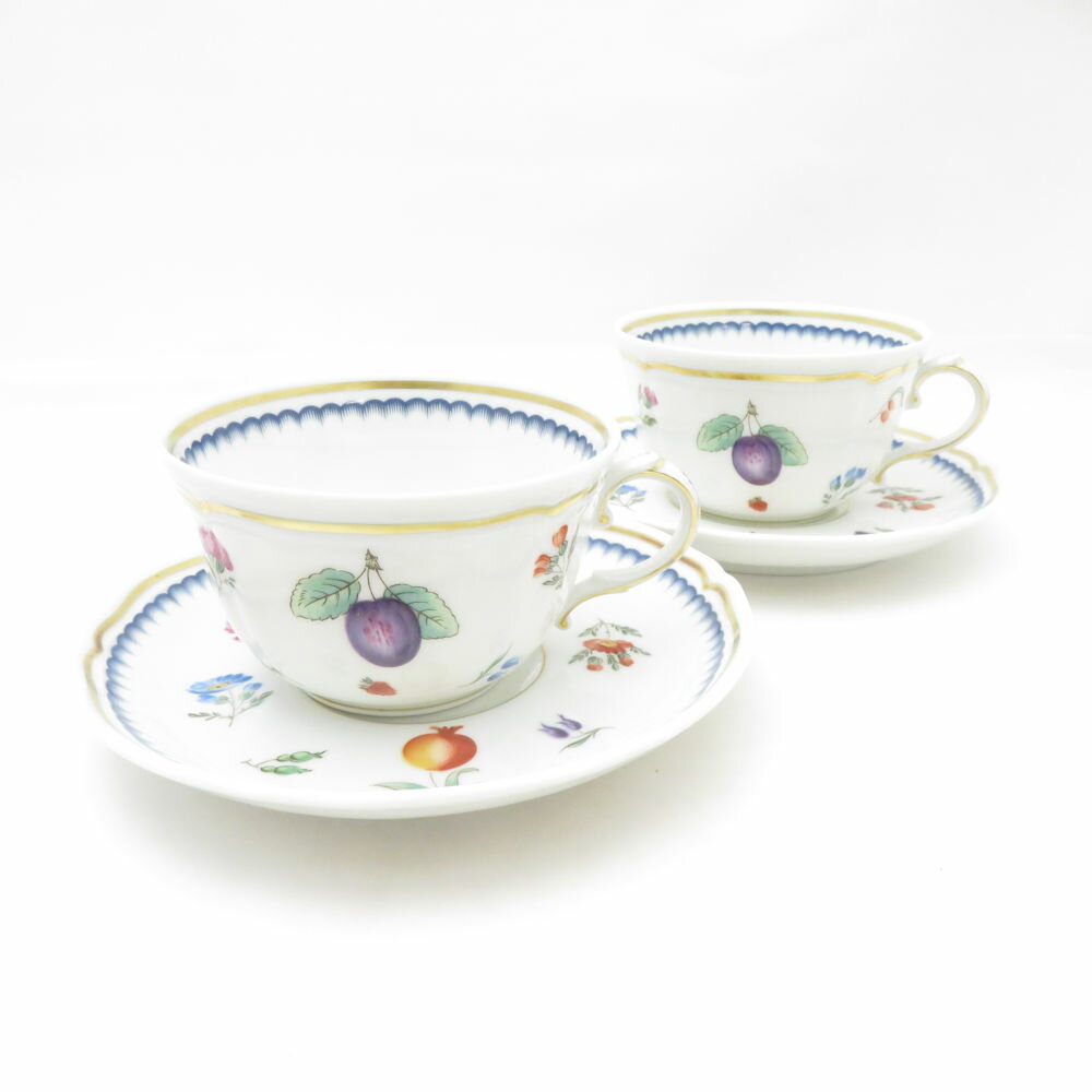 Richard Ginori リチャードジノリ イタリアンフルーツ ティーカップ＆ソーサー 2客 ペア 果実柄 SC10627A2 【中古】