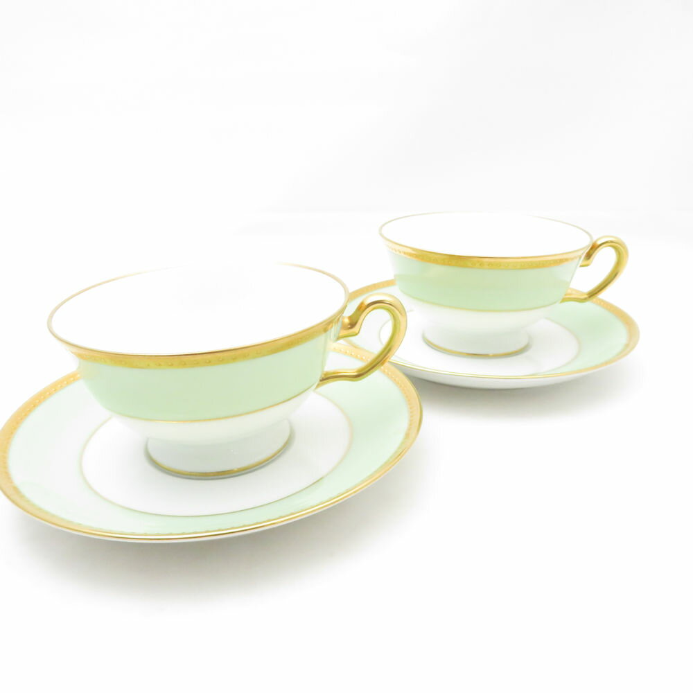 OKURA 大倉陶園 メイグリーン カップ＆ソーサー 2客 ペア ティー/コーヒー 6C SC10635A2 【中古】