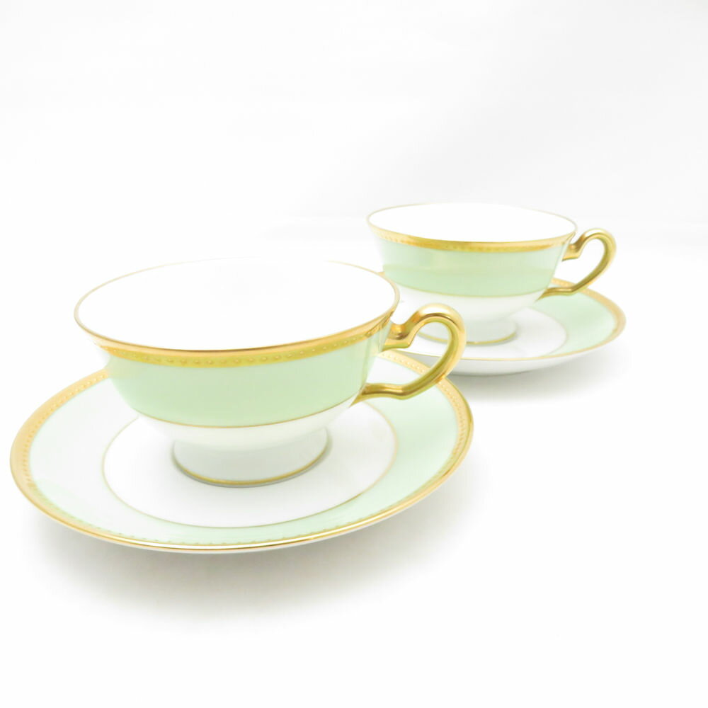 OKURA 大倉陶園 メイグリーン カップ＆ソーサー 2客 ペア ティー/コーヒー 6C SC10636A2 【中古】