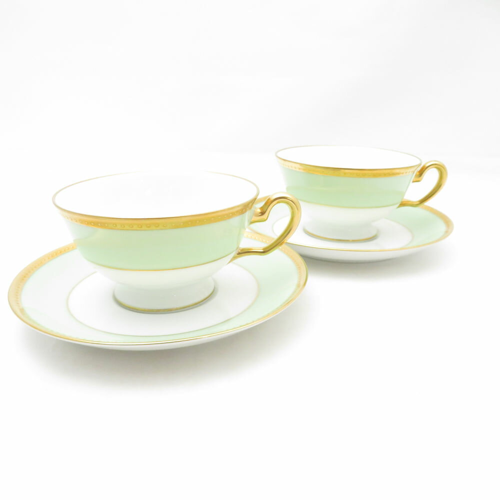 OKURA 大倉陶園 メイグリーン カップ＆ソーサー 2客 ペア ティー/コーヒー 6C SC10637A2 【中古】