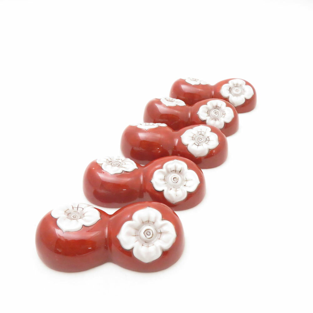 柿右衛門 柿形 箸置 5点 セット 染錦 陶器 伊万里 有田 SC10640A2 【中古】