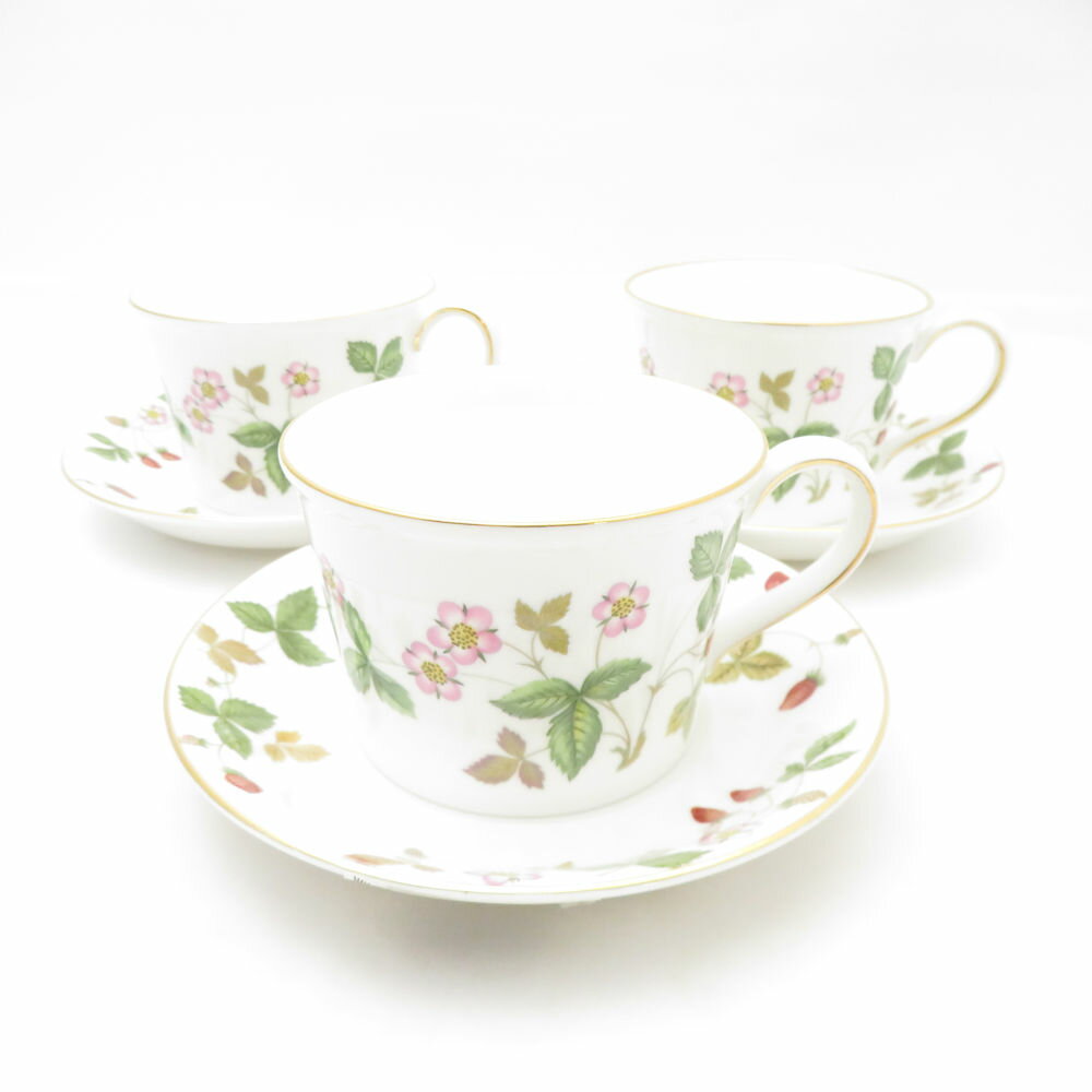 未使用 WEDGWOOD ウェッジウッド ワイルドストロベリー ティーカップ＆ソーサー 3客 セット デルフィ SU13665T1 【中古】
