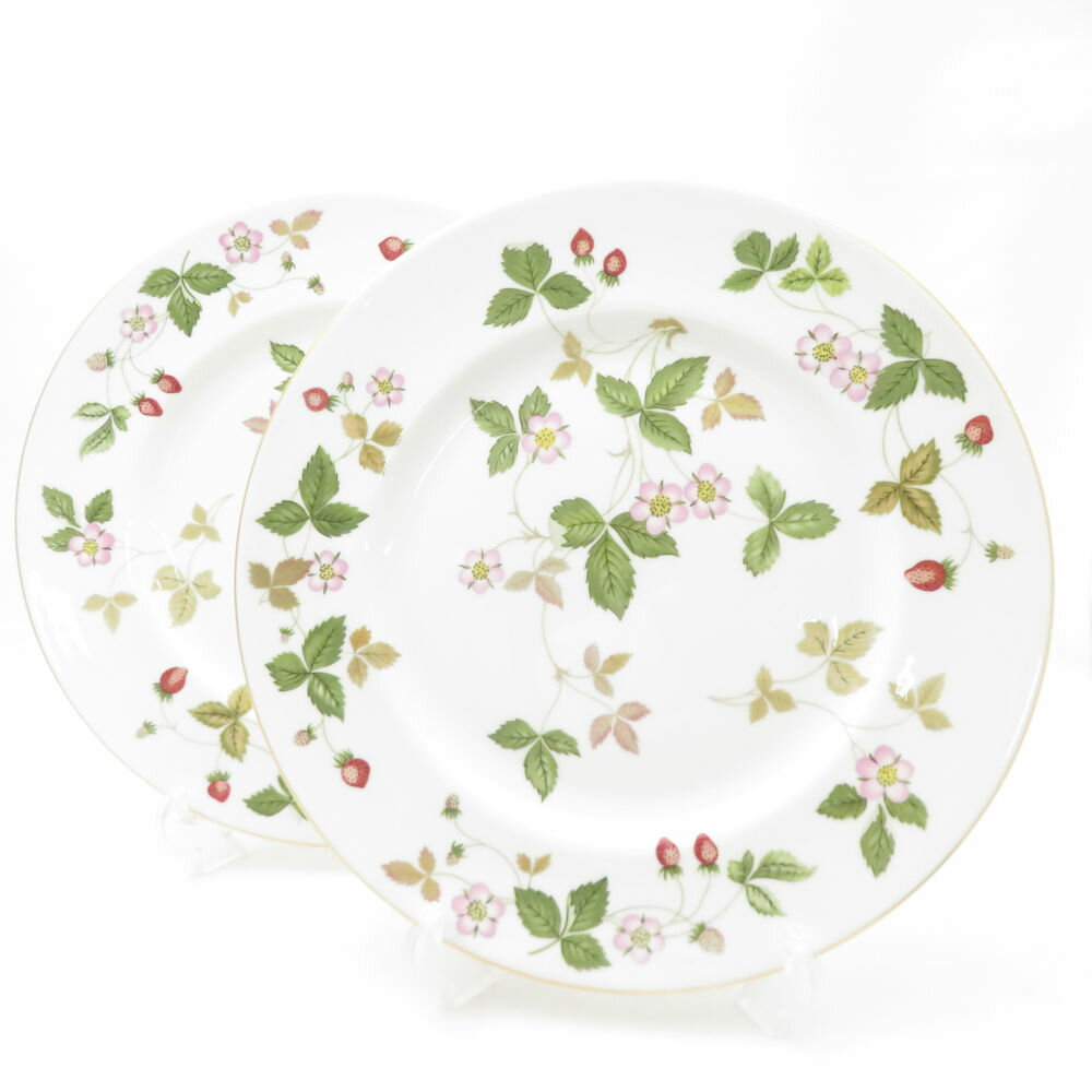 美品 WEDGWOOD ウェッジウッド ワイルドストロベリー 大皿 2枚 ペア 27cmプレート ディナー 金彩 英国 SU13723V1 【中古】