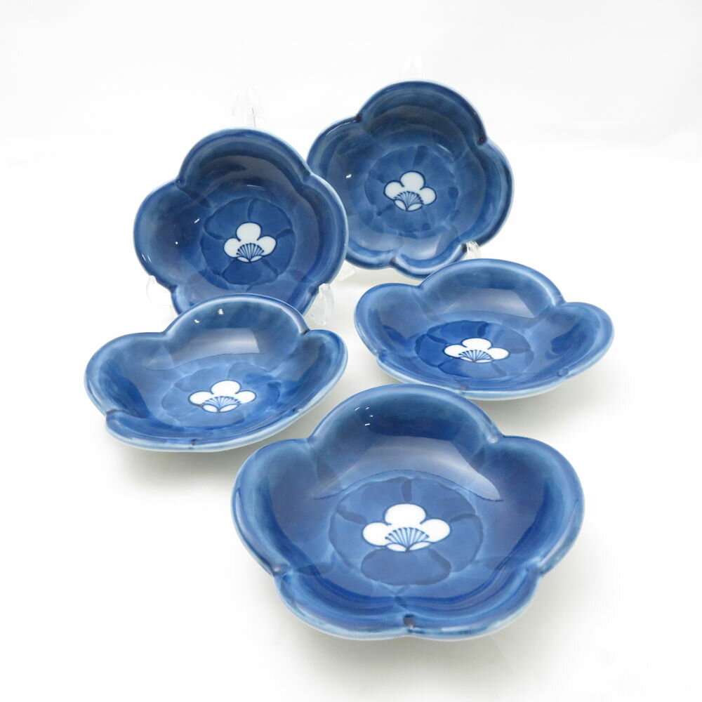 美品 源右衛門窯 染濃梅見込 小皿 5枚 プレートセット 銘々皿 有田 伊万里 和食器 SU13725A2 【中古】