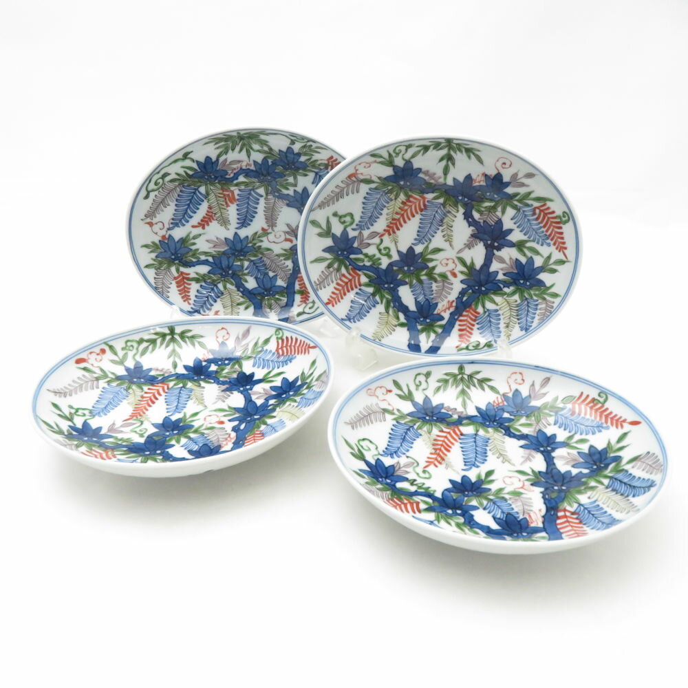 源右衛門窯 染錦藤絵 中皿 4枚 セット 銘々皿 楕円 有田焼 伊万里 和食器 SU13732A2 【中古】