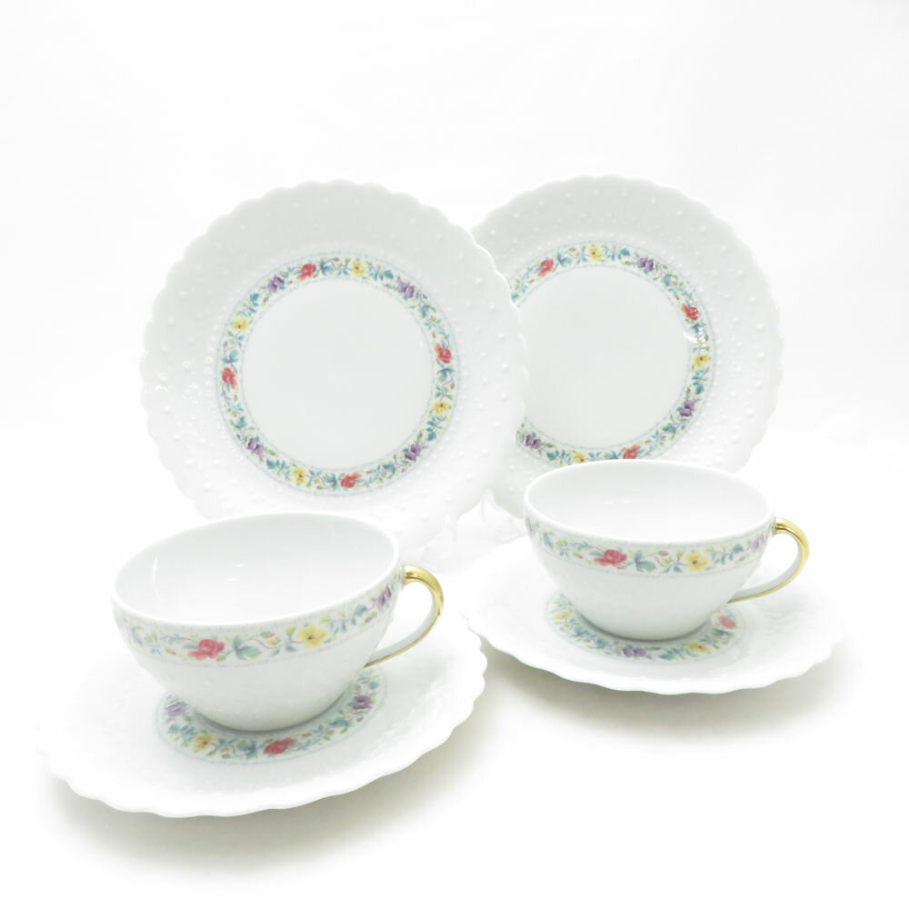 美品 GeorgerBoyer ジョルジュボワイエ ペルサーン ティーカップ＆ソーサー 中皿 4点 セット 18cmプレート 小花柄 SC10388P1 【中古】