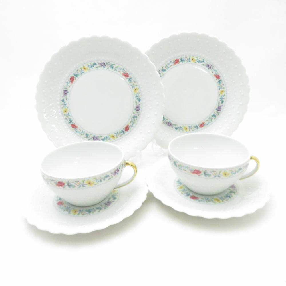 美品 GeorgerBoyer ジョルジュボワイエ ペルサーン ティーカップ＆ソーサー 中皿 4点 セット 18cmプレート 小花柄 SC10389P1 【中古】