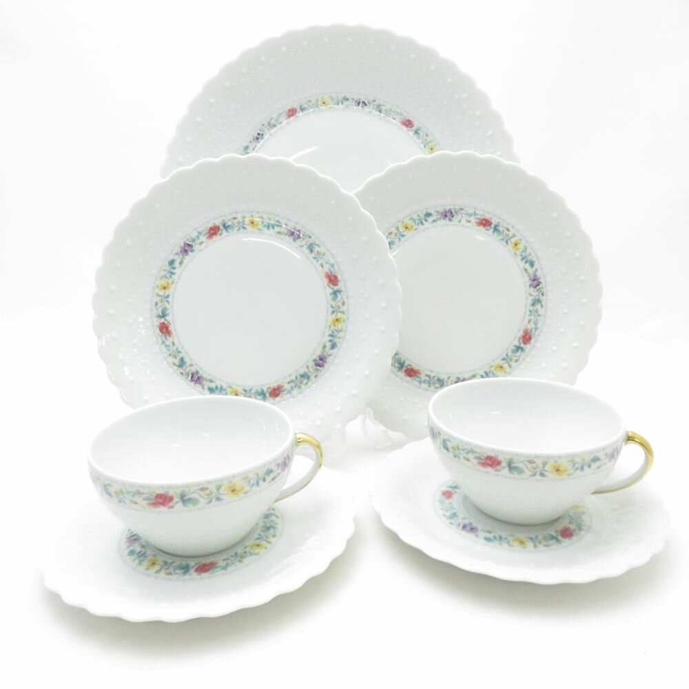 美品 GeorgerBoyer ジョルジュボワイエ ペルサーン ティーカップ＆ソーサー 中皿 大皿 5点 セット 18/27cmプレート 小花柄 SC10390P1 【中古】