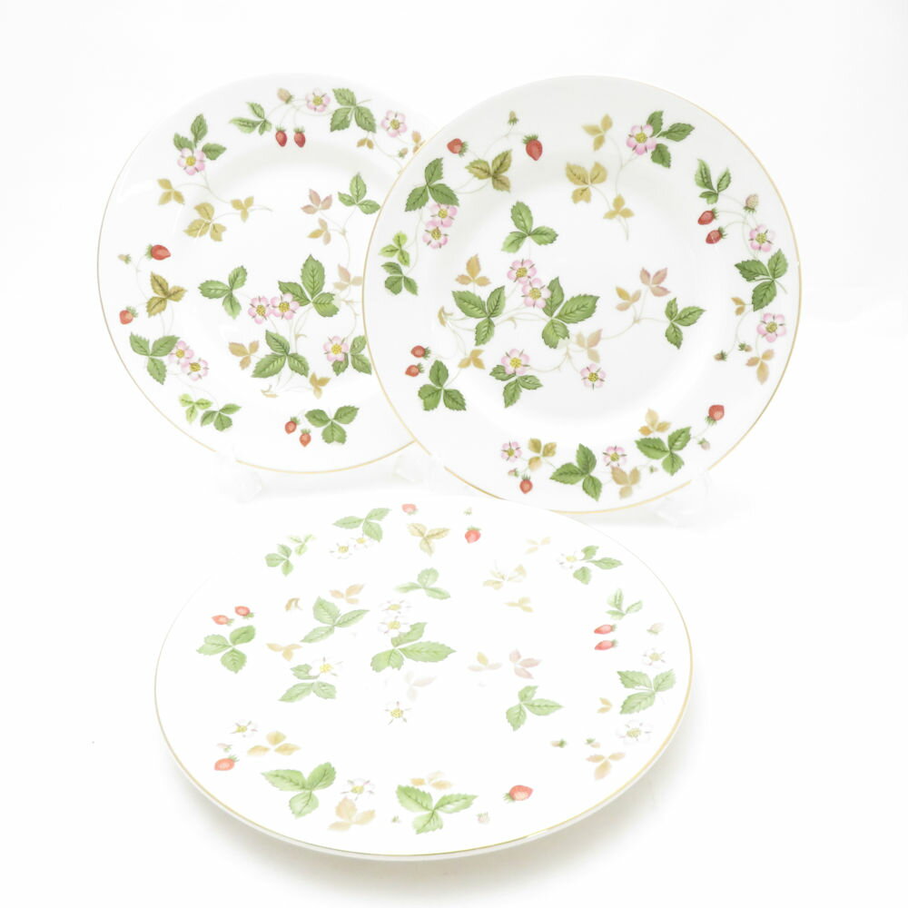 美品 WEDGWOOD ウェッジウッド ワイルドストロベリー 中皿 3枚 セット 17cmプレート 黒壺 旧刻印 SC10538K2 【中古】