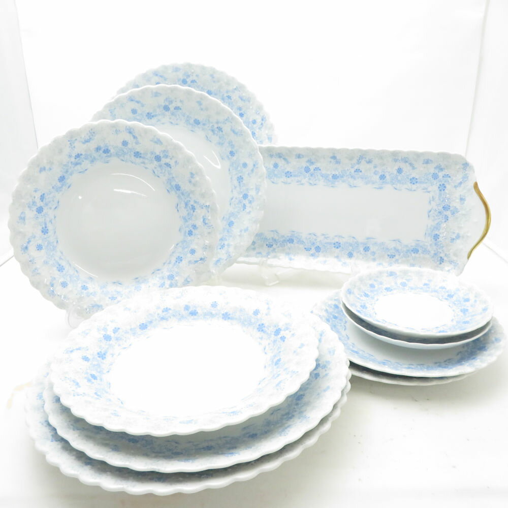 GeorgerBoyer ジョルジュボワイエ リヴィエラブルー 大皿 中皿 小皿 サンドイッチトレイ 1 直径27 高3.5 中皿直径22 高3.5 直径18.5 高2 小皿直径14.5 高2.5 トレイ直径39×15.5 高3 6種プレートセット 花柄 SC10534C2 【中古】