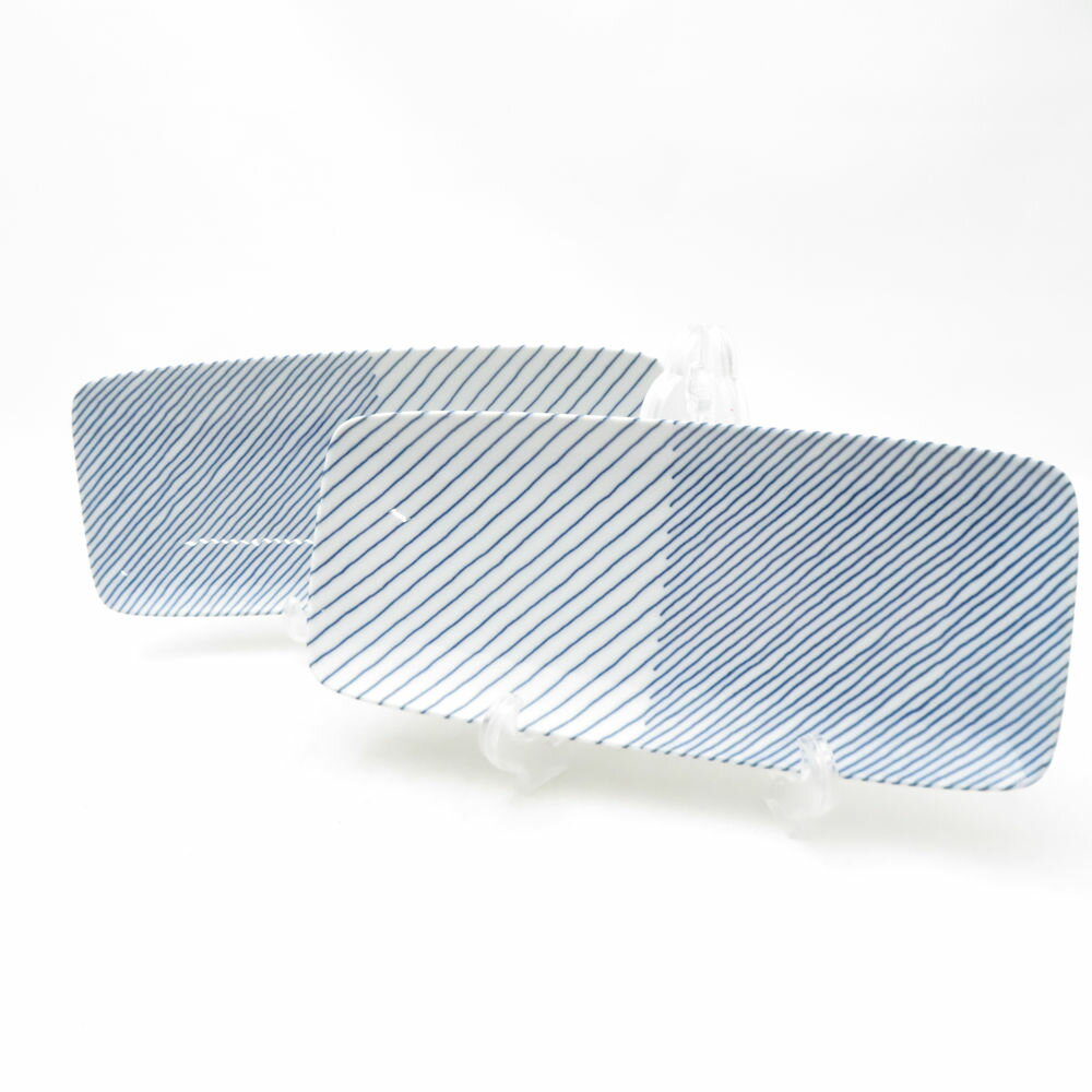 HAKUSAN JAPAN 白山陶器 重ね縞 長焼皿 2枚 ペア 波佐見焼 長焼皿 SC10611C1 【中古】