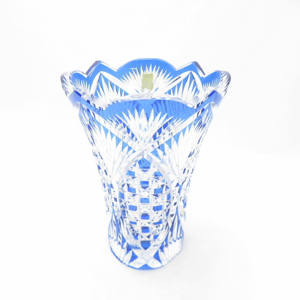 KAGAMI カガミクリスタル 花瓶 高21cm 切子 八角籠目紋 SC10671C2 【中古】