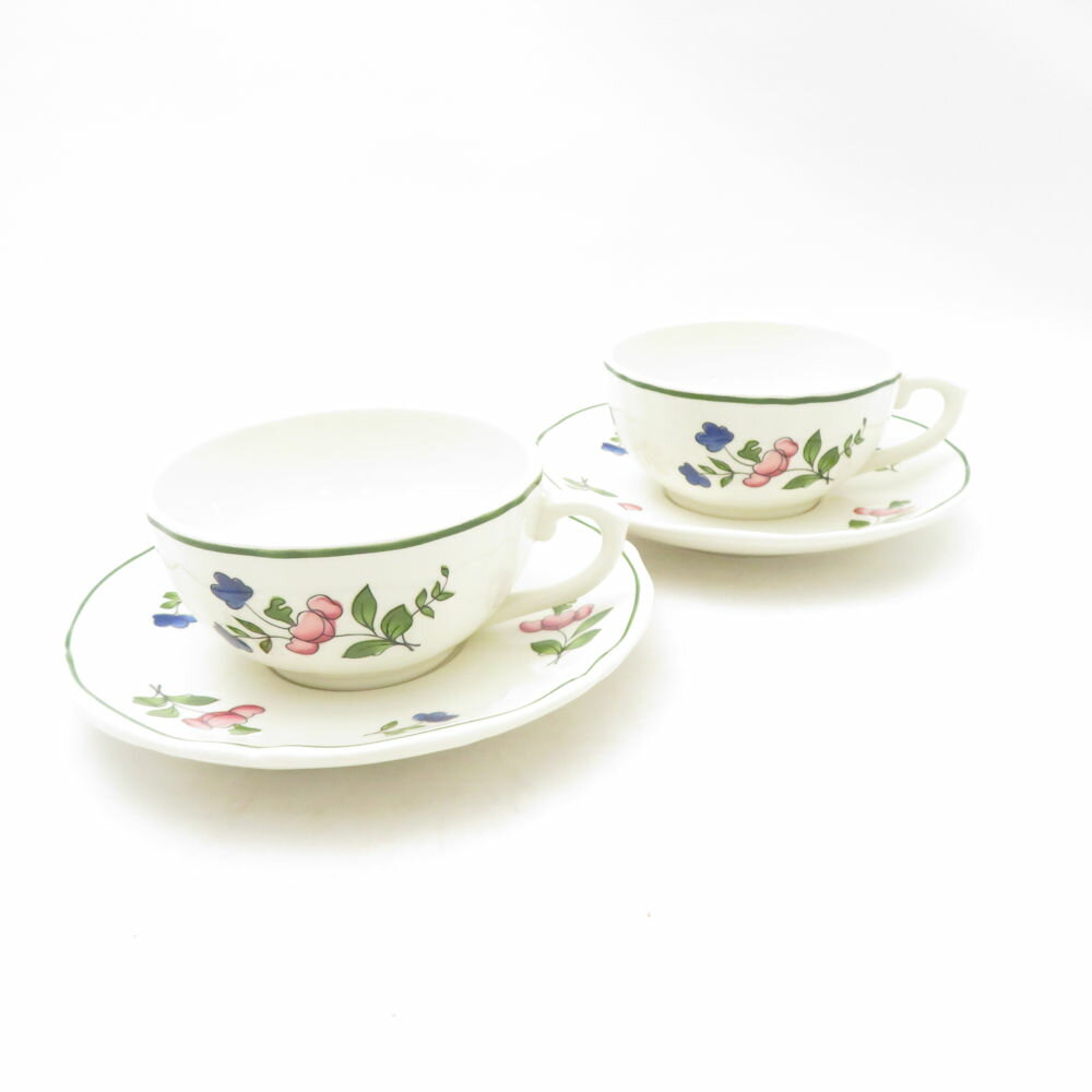 Gien ジアン Lorraine Rose ティーカップ＆ソーサー 2客 ペア 花柄 SC10673C2 【中古】