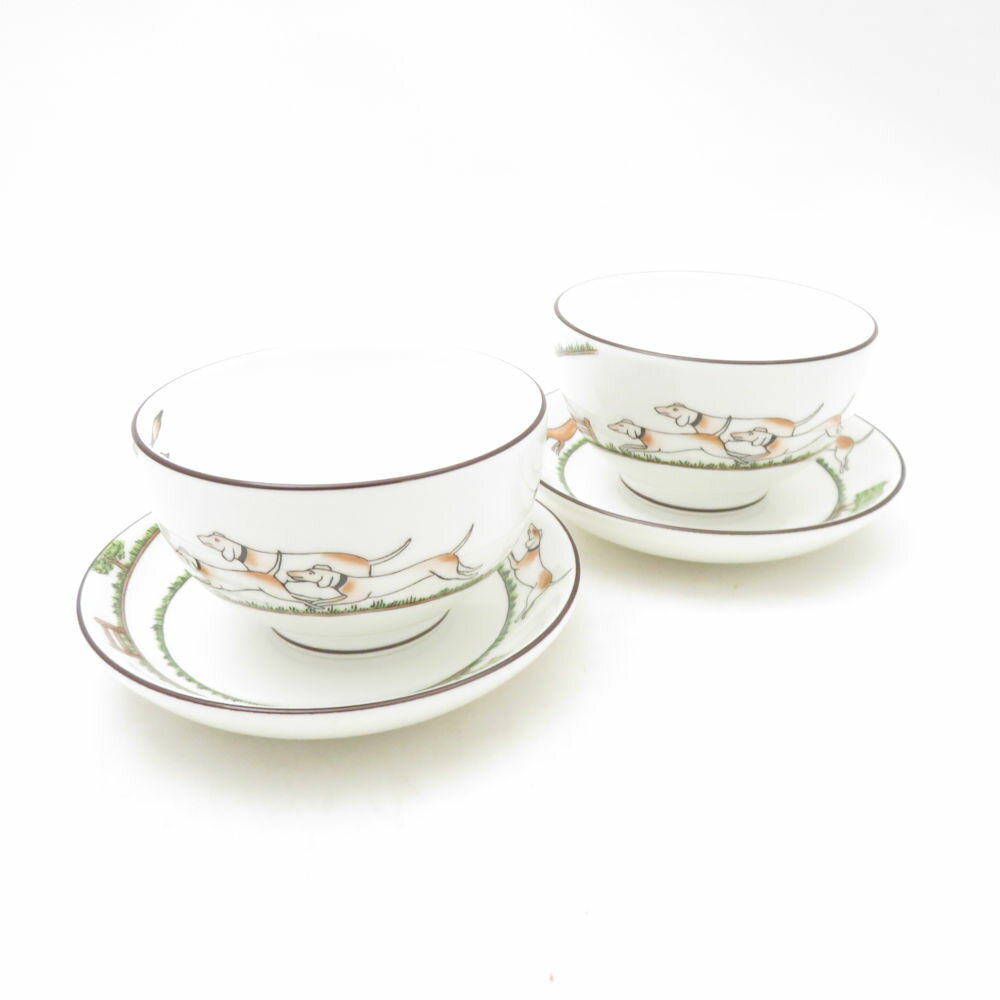 未使用 WEDGWOOD ウェッジウッド ハンティングシーン ジャパニーズティーカップ＆ソーサー 2客 ペア 湯呑み SO3816C1 【中古】