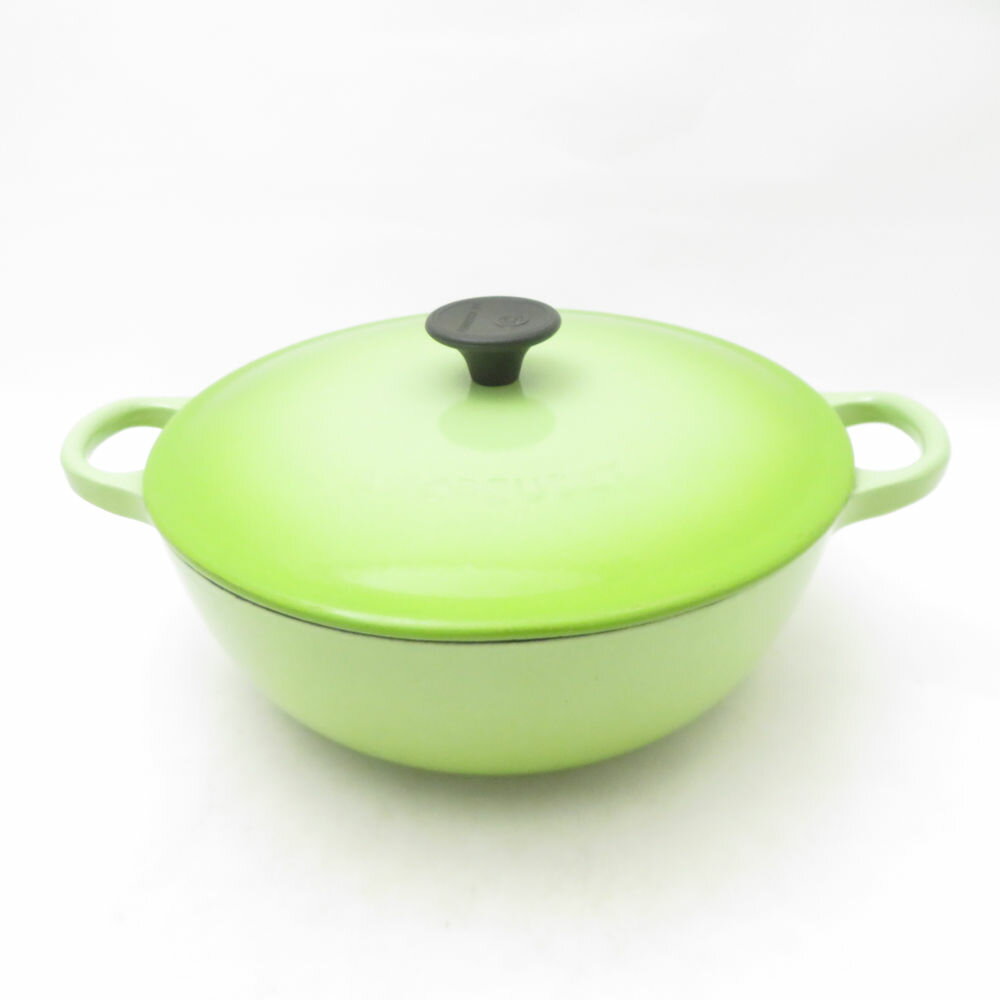 美品 Le Creuset ルクルーゼ マルミット 両手鍋 22cm 料理 フルーツグリーン SO3822Z 【中古】