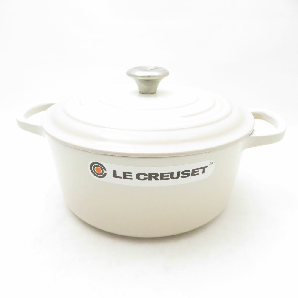 Le Creuset ルクルーゼ シグニチャー ココットロンド シルバーツマミ 両手鍋 鋳物ホーロー 22cm メレンゲ 3.3L 料理 調理器具 SU13680Z 【中古】