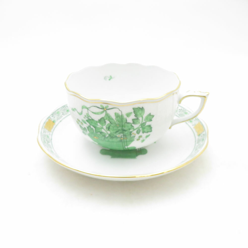 美品 Herend ヘレンド 清の花篭 CNV 724 ティーカップ＆ソーサー シノワズリ 柿右衛門 金彩 テーブルウェア SU13699C2 【中古】