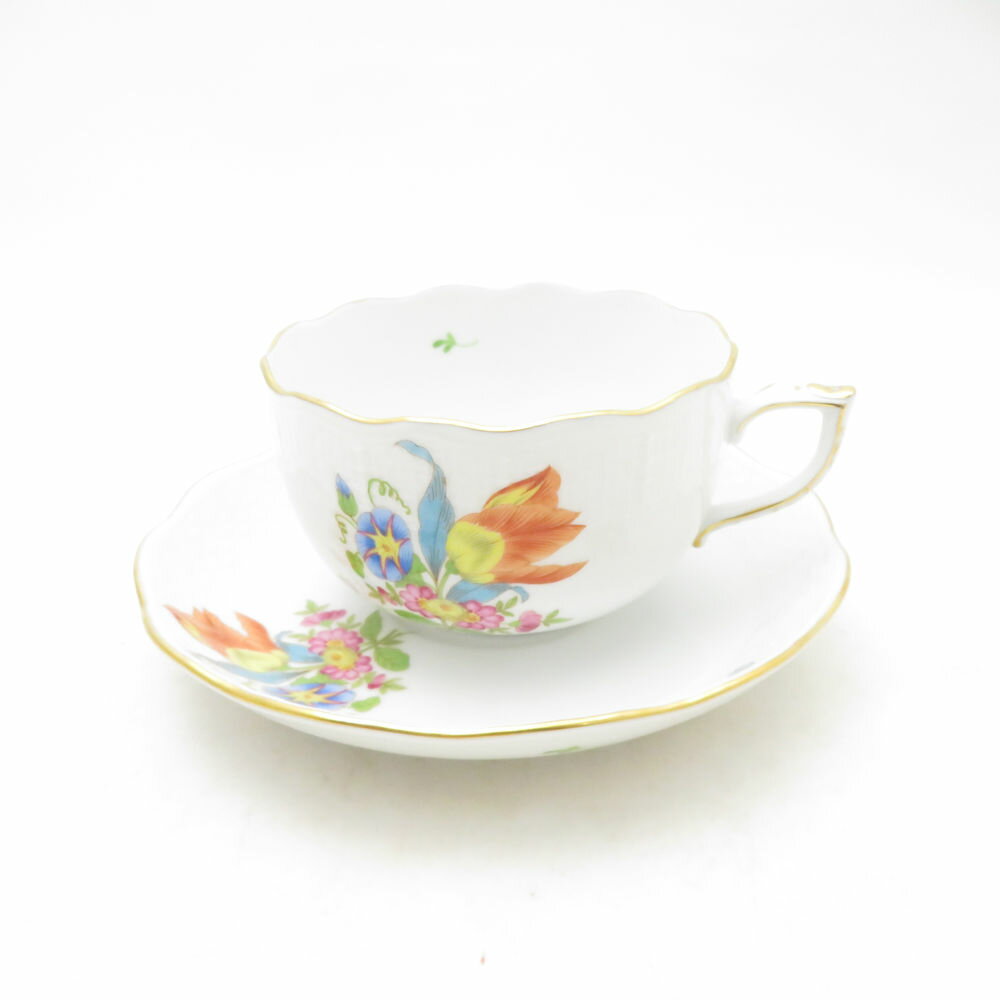 美品 Herend ヘレンド ニューチューリップブーケ TB 724 ティーカップ＆ソーサー 花柄 フラワー 金彩 高級 テーブルウェア SU13700C2 【中古】