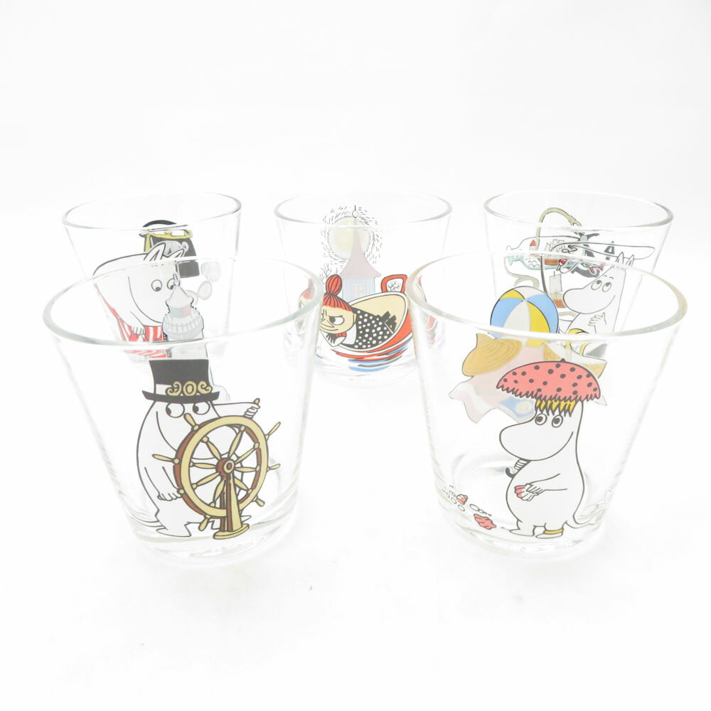 美品 iittala イッタラ カルティオ ムーミン グラス 5点 セット 廃盤 タンブラー 北欧 フィンランド SC10572D2 【中古】