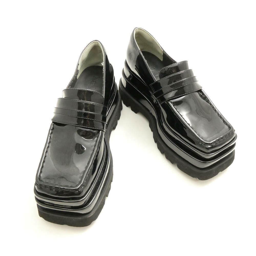 美品 Darich ダーリッチ プラットフォーム ローファー L 24.5cm相当 合成皮革 厚底 革靴 レザーブーツ シューズ 黒 レディース AU3911 【中古】