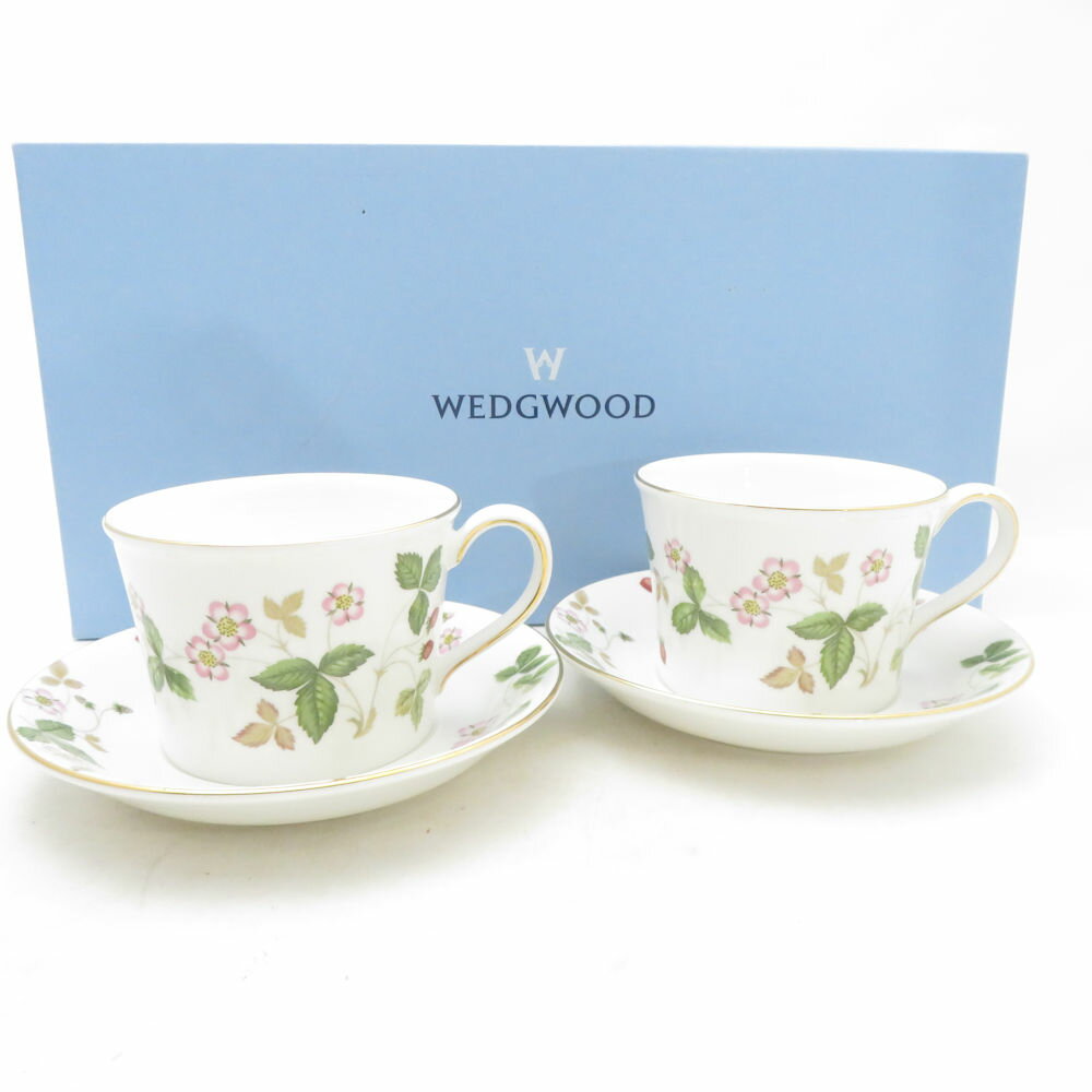 美品 WEDGWOOD ウェッジウッド ワイルドストロベリー ティーカップ＆ソーサー 2客 ペア デルフィ SC10500L1 【中古】