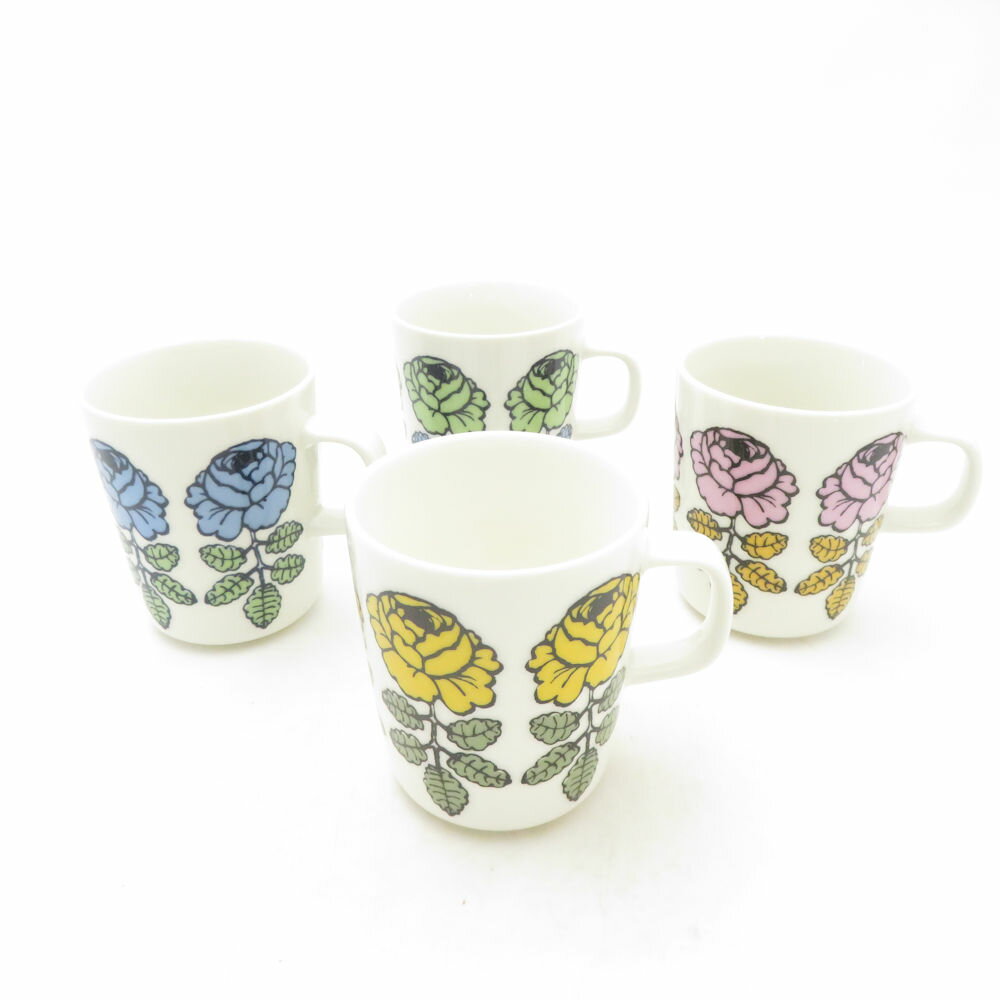 marimekko マリメッコ VIHKIRUUSU ヴィヒキルース マグカップ 4点 陶器 セット 花柄 北欧 フィギュリン SC10551L1 【中古】