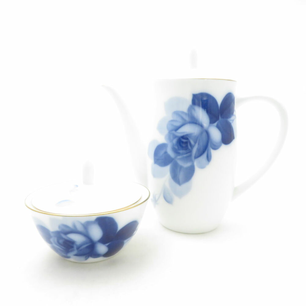 美品 OKURA 大倉陶園 ブルーローズ コーヒーポット シュガーポット 2点 セット 珈琲 砂糖 金彩 青薔薇 SU13716K1 【中古】