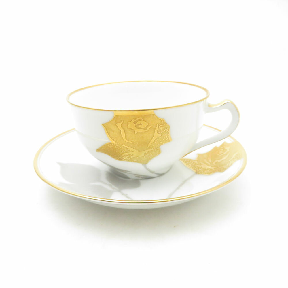 乐天商城 - 美品 OKURA 大倉陶園 金蝕バラ カップ＆ソーサー ティー・コーヒー兼用 薔薇 ローズ 金彩 SC10835A3 【中古】