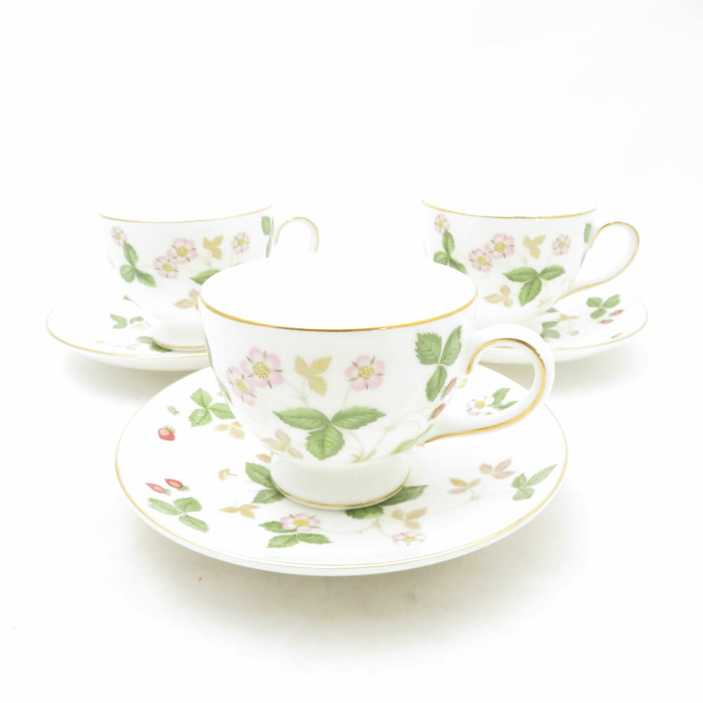 樂天商城 - WEDGWOOD ウェッジウッド ワイルドストロベリー ティーカップ＆ソーサー 3客 セット リー 黒壺 旧刻印 SC10649J1 【中古】