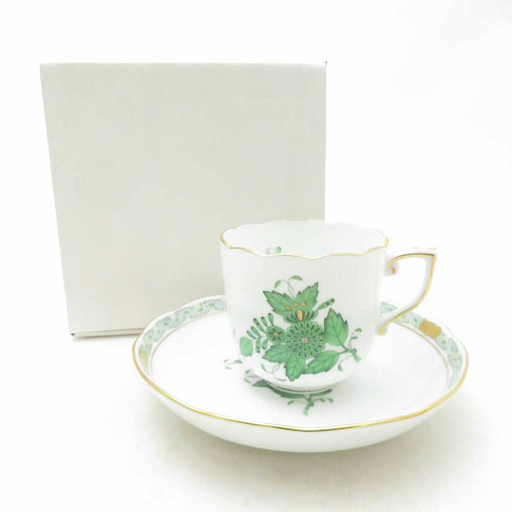 乐天商城 - 未使用 Herend ヘレンド アポニーグリーン AV 707 モカカップ＆ソーサー 1客 コーヒー 金彩 テーブルウェア ハンガリー SU13789U2 【中古】