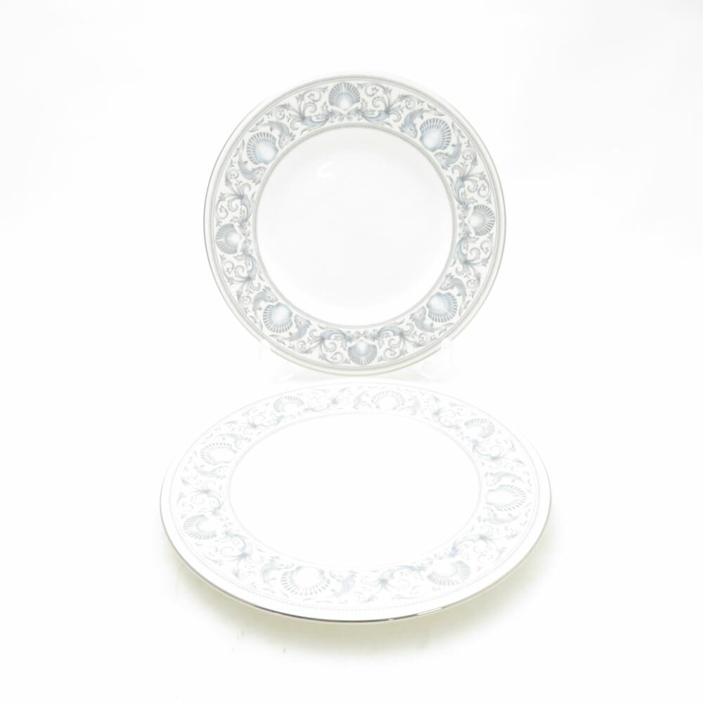 WEDGWOOD ウェッジウッド ドルフィンホワイト 中皿 2枚 ペア 17cmプレート 旧刻印 黒壺 デザート SC11002U1 【中古】