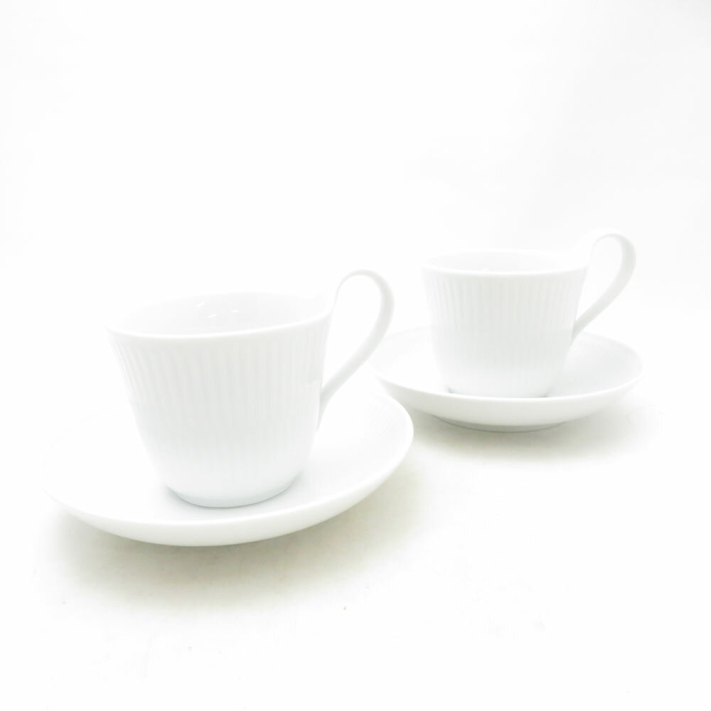 Rakuten - 美品 ROYAL COPENHAGEN ロイヤルコペンハーゲン ホワイトフルーテッド ハイハンドル カップ＆ソーサー 2客 ペア SM5148U2 【中古】