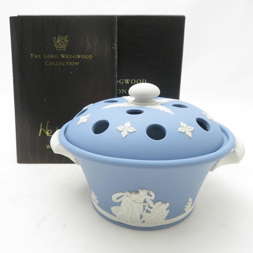 美品 WEDGWOOD ウェッジウッド THE LORD ウェッジウッド卿 ジャスパー ポプリポット 白い両耳 蓋物 ベース 英国 希少 レア SU14015G1 【中古】