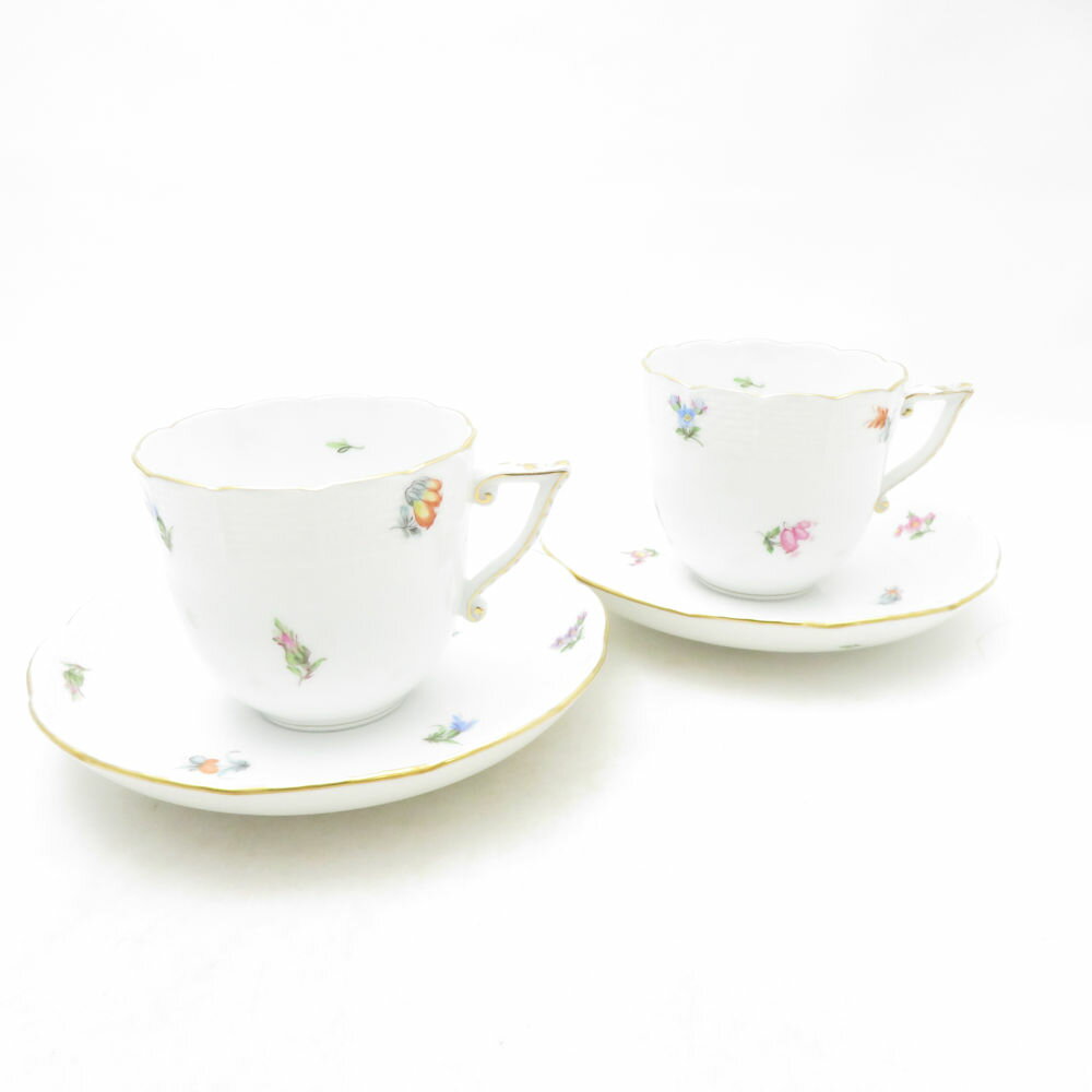 Rakuten - 美品 Herend ヘレンド ミルフルール MF 706 コーヒーカップ＆ソーサー 2客 ペア 花柄 金彩 珈琲 テーブルウェア SU14067F1 【中古】