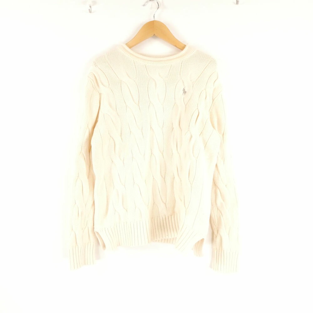 Rakuten - 美品 Polo Ralph Lauren ポロラルフローレン ニット XS コットン100% 長袖セーター ケーブル編み 刺繍 トップス レディース AU4386A77 【中古】