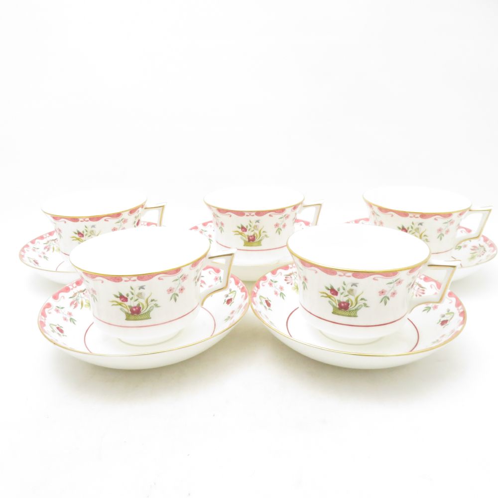 WEDGWOOD ウェッジウッド ビアンカ ティーカップ＆ソーサー 5点 セット 花柄 旧刻印 黒壺 SC10950H2 【中古】