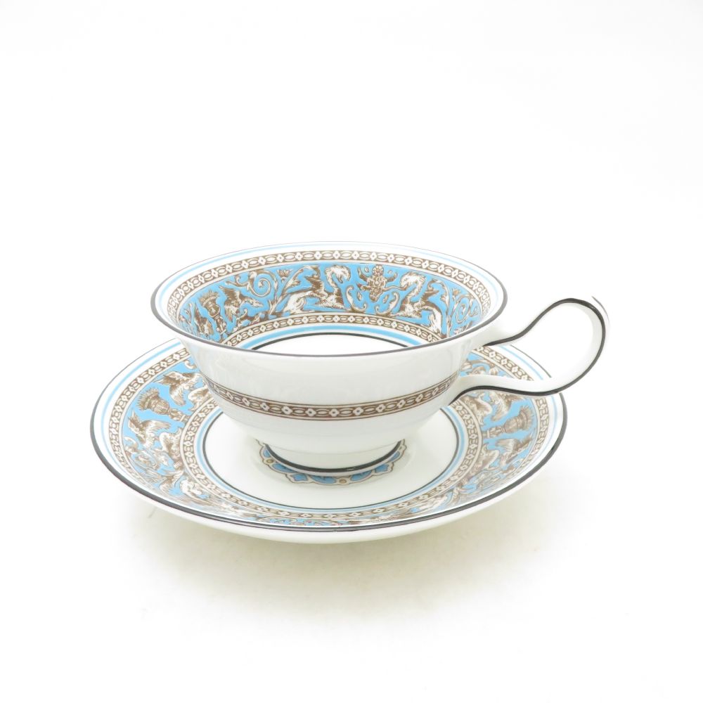 WEDGWOOD ウェッジウッド フロレンティーンターコイズ ティーカップ＆ソーサー ピオニー 旧刻印 黒壺 SC10952H2 【中古】
