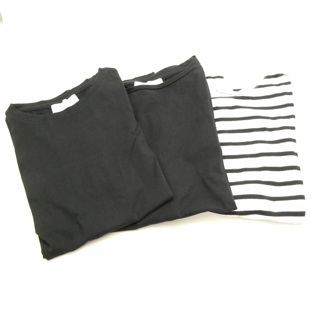 樂天商城 - 美品 SIMPLICITE シンプリシテェ フレンチスリーブカットソー 3点 FREE コットン100% セット 無地/ボーダー柄 黒 白 トップス AU4416A5 【中古】