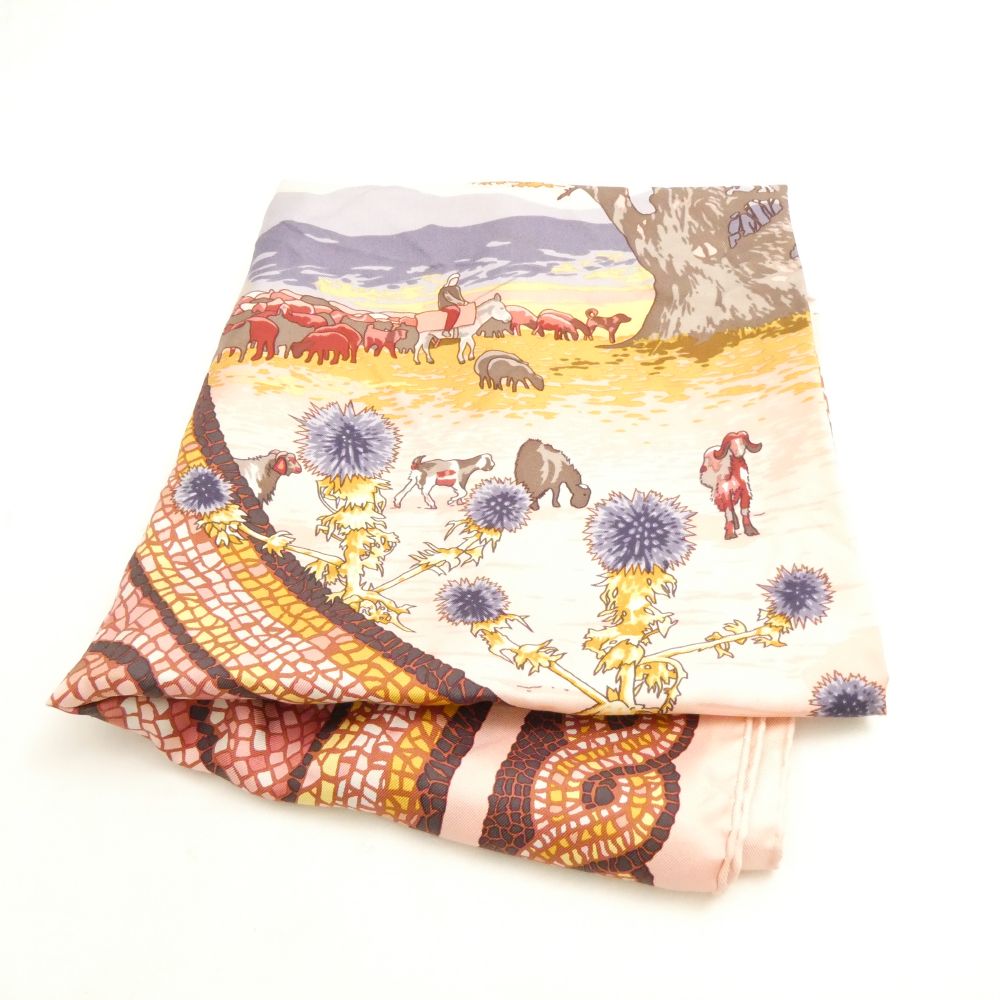 Silk - 美品 HERMES エルメス カレ90 SOUS LE CEDRE ヒマラヤ杉の下で シルクスカーフ シルク100% 大判 絹 高級 服飾小物 レディース AU4400 【中古】