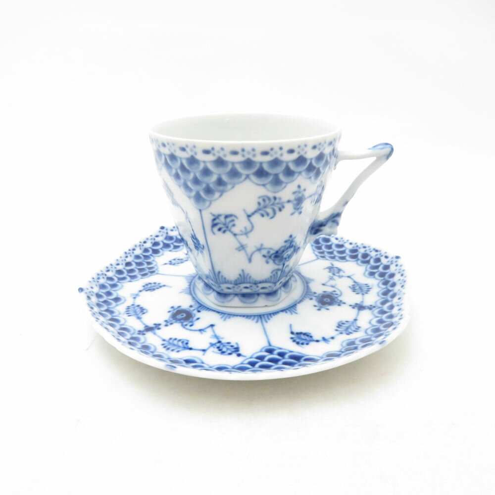 ROYAL COPENHAGEN ロイヤルコペンハーゲン ブルーフルーテッドフルレース コーヒーカップ＆ソーサー 顔付 デンマーク製 SC11130G1 【中古】