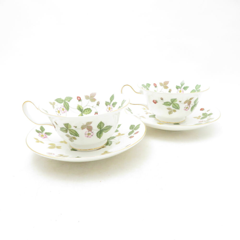 reMOVE 楽天市場店の未使用 WEDGWOOD ウェッジウッド ワイルドストロベリー ティーカップ＆ソーサー 2客 ペア ピオニー 紅茶 SO3911K2 【中古】｜アングル2