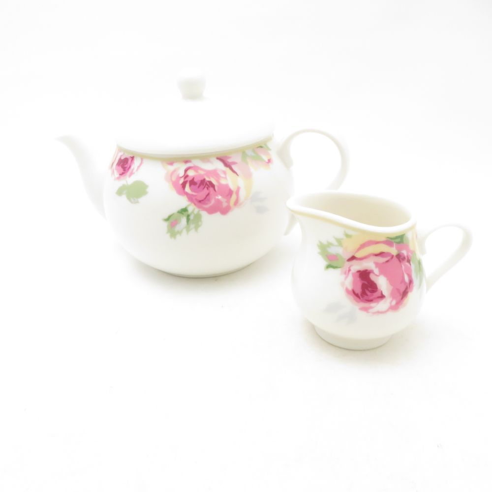 Rakuten - 美品 LAURA ASHLEY ローラアシュレイ クチュールローズ ティーポット クリーマー 2点 ポーセリン セット 紅茶 英国 日本製 薔薇 バラ ばら SU14177F2 【中古】