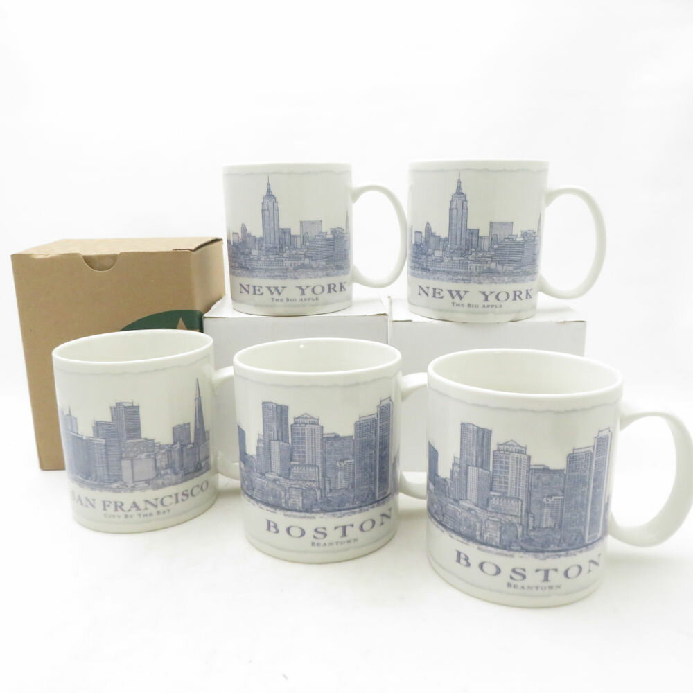 未使用 STARBUCKS スターバックス 旧スケッチ ボストン/サンフランシスコ/ニューヨーク マグカップ 5点 セット 海外 ご当地 スタバコーヒー ティー SU14246F2 【中古】